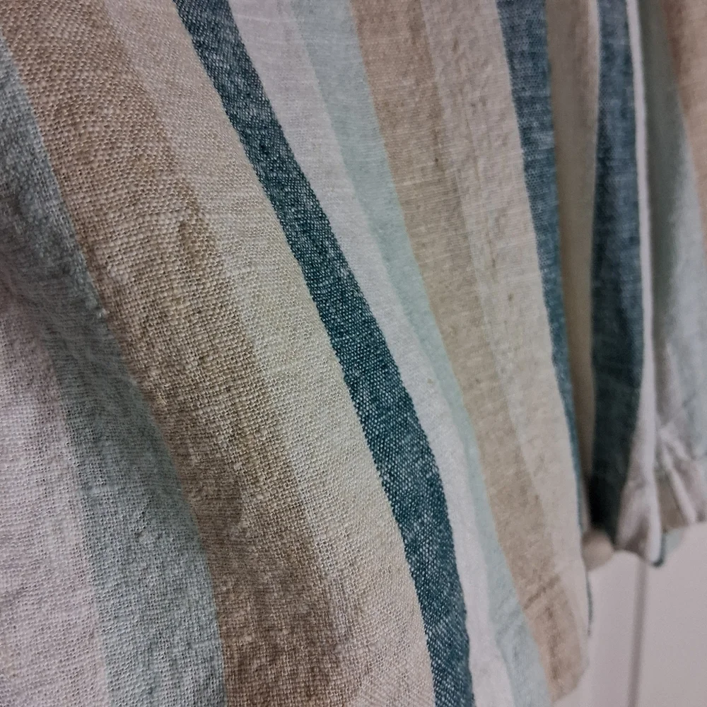 Naturals Drawstring Linen-Blend Shorts in Teal, Beige & White Stripes Sz XL - Picture 3 of 8